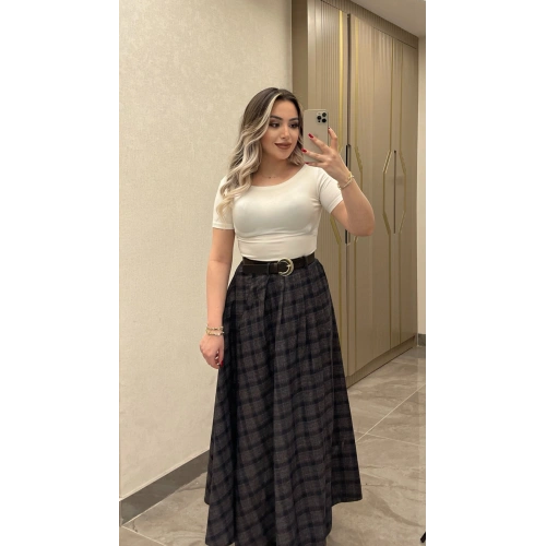 Siyah Kemerli Ekose Etek