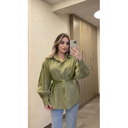 Yeşil Kemerli Modal Gömlek
