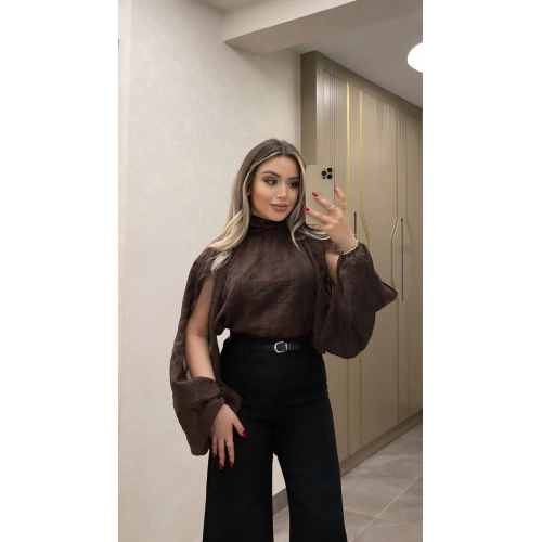 Kol Detaylı Acı Kahve Bluz