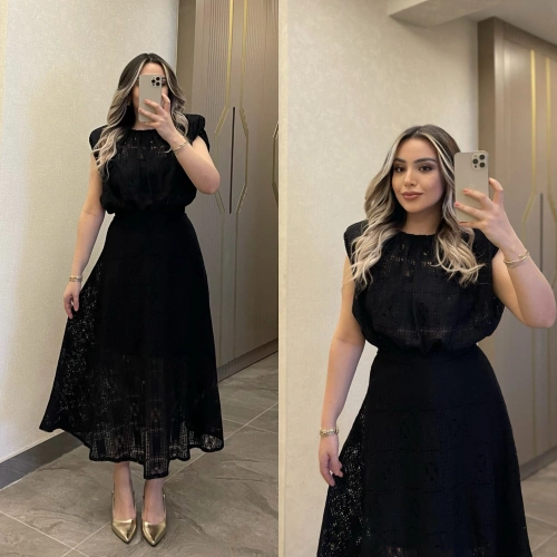 Siyah Dantelli Etek Bluz Takım