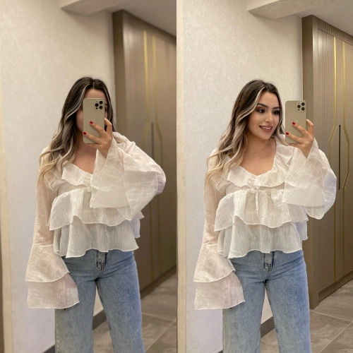 Beyaz Fırfırlı Bluz