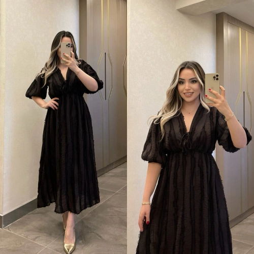 Püsküllü Acı Kahve Elbise