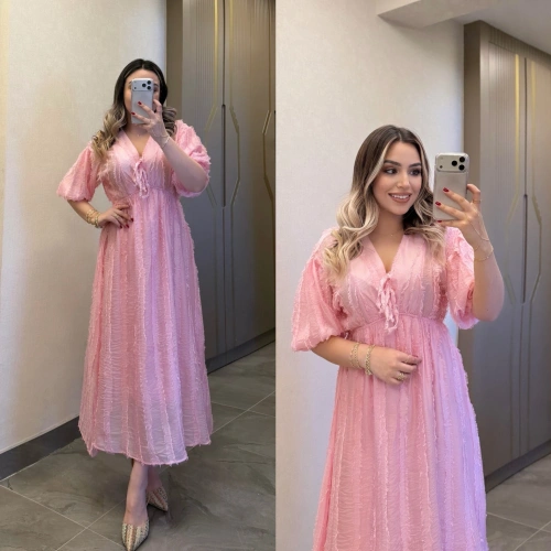 Püsküllü Pembe Elbise