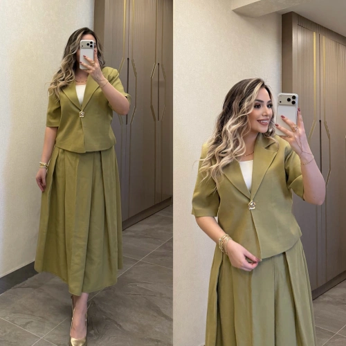 Yeşil Etek Blazer Ceket Takım