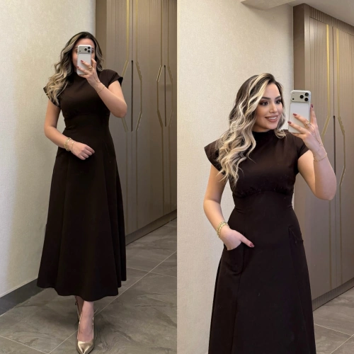 Göğüs Büzgülü Acı Kahve Elbise
