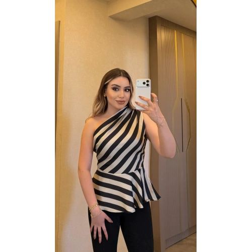 Zebra Desen Tek Omuz Bluz