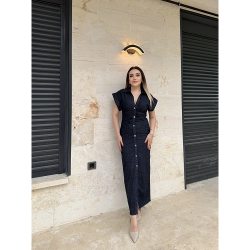 Koyu Mavi Denim Elbise