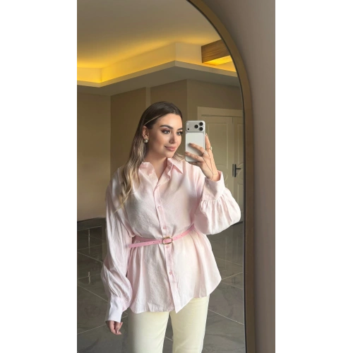 Toz Pembe Kemerli Modal Gömlek