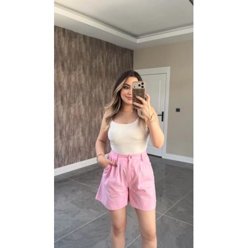 Pembe Keten Şort