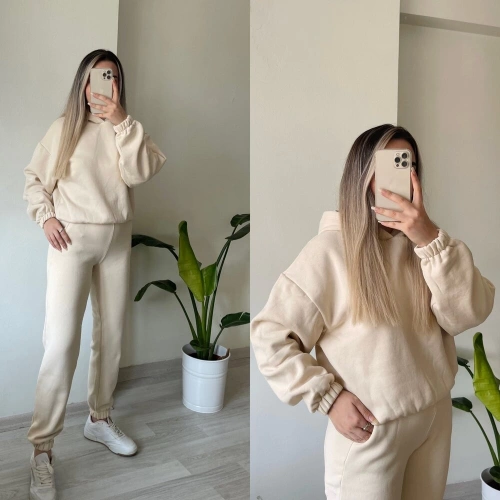 Bej Şardonlu Eşofman Takımı