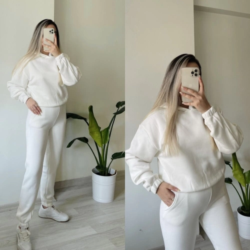 Beyaz Şardonlu Eşofman Takımı