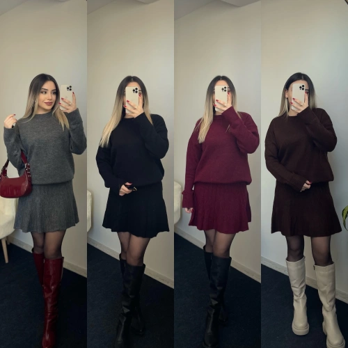 Bisiklet Yaka Etekli Triko Takımlar