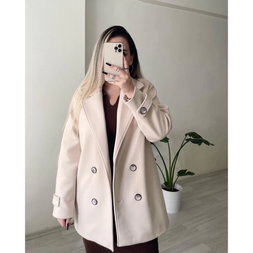 Blazer Model Taş Rengi Kaşe Kaban