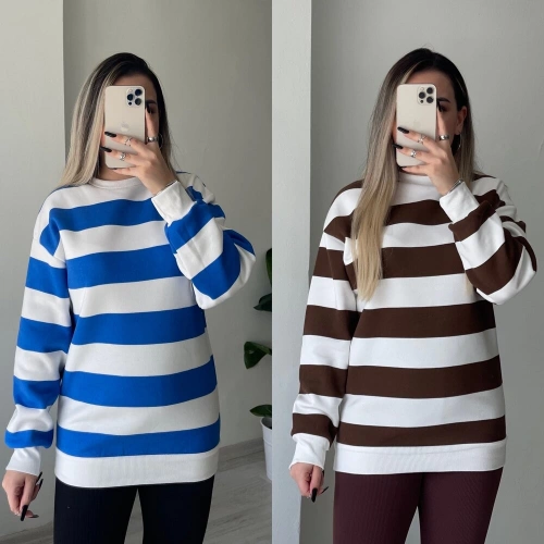 Çizgili İçi Şardonlu Sweat