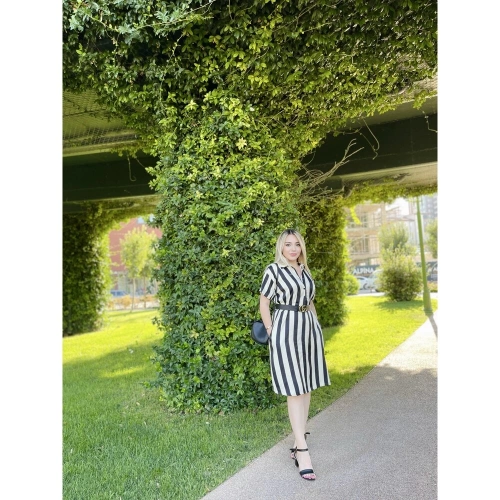 Çizgili Saten Elbise