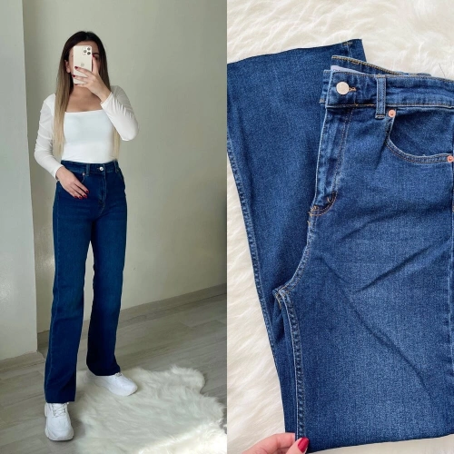 Koyu Lacivert Likralı Wide Leg Jean zr
