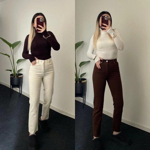 Likralı Mom Fit Jeanler