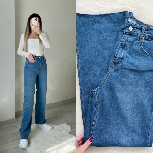 Mavi Likralı Wide Leg Jean zr
