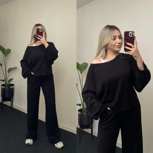 Oysh Omuz Detaylı Modal Takım Siyah