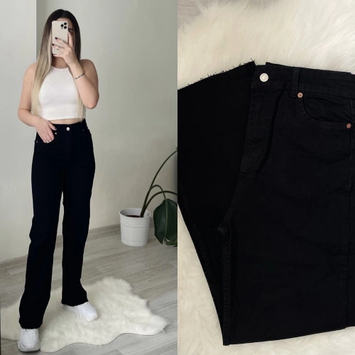 Siyah Likralı Wide Leg Jean Zr