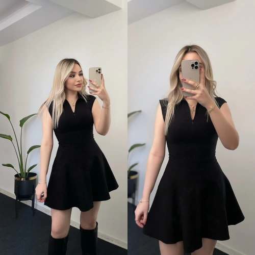 ZR Fermuar Detaylı Volanlı Elbise