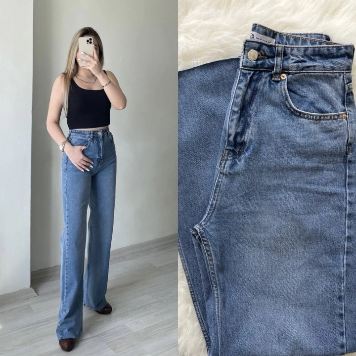 Orta Mavi Wide Leg Jean