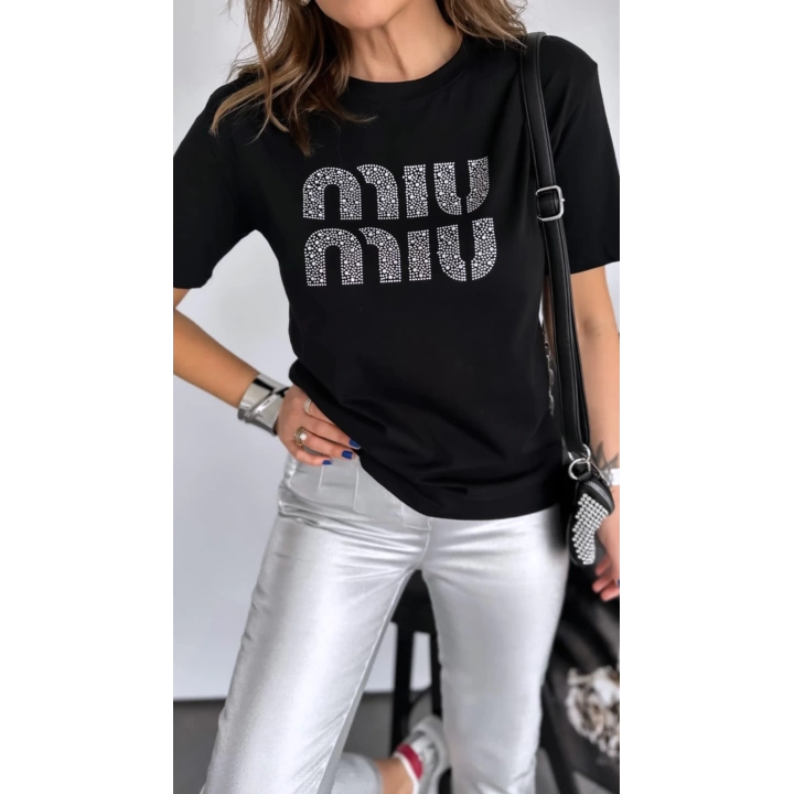 Miu Miu Taşlı Siyah Tshirt