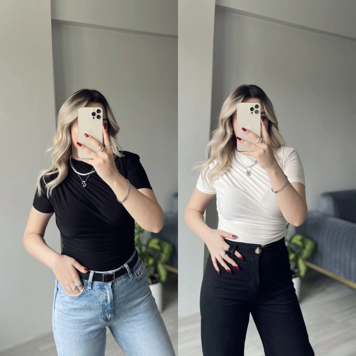 Büzgülü Bluzler Düz Renkler