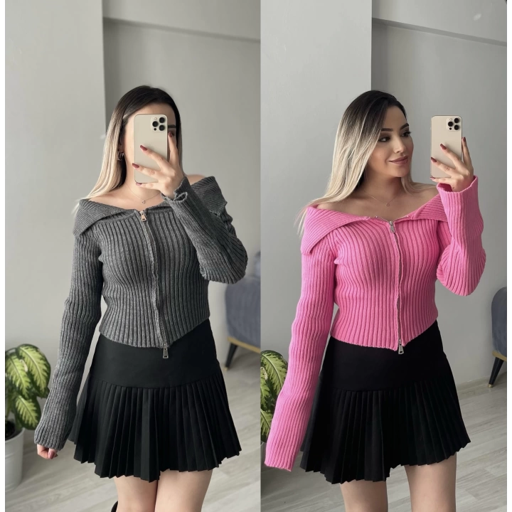 Fermuar Detaylı Triko Bluzler
