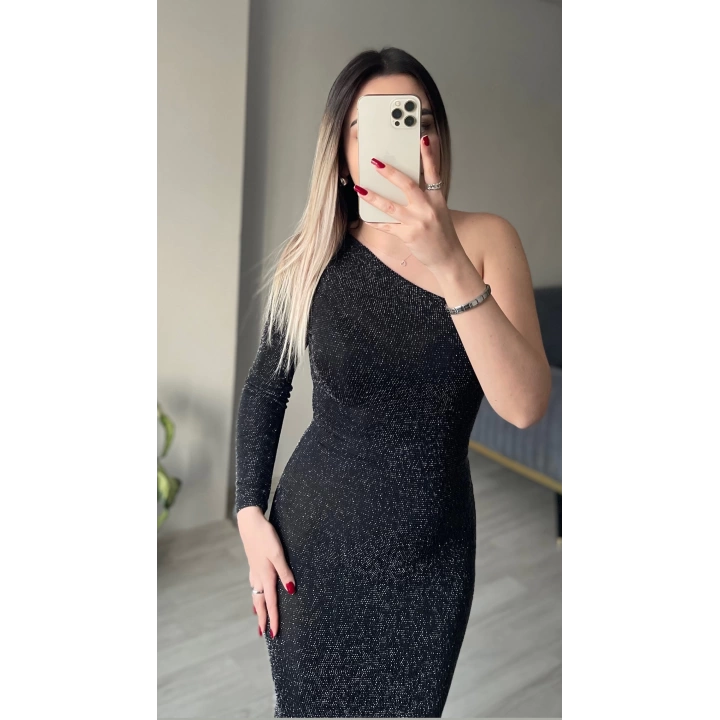 Simli Tek Kol Elbise