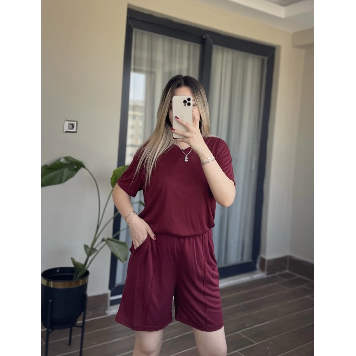 Oysh Tişört Şort Takım Bordo