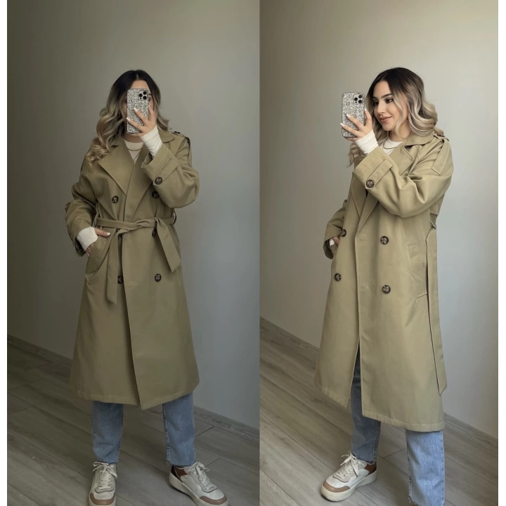 Premium Kalite Yeşil Trençkot