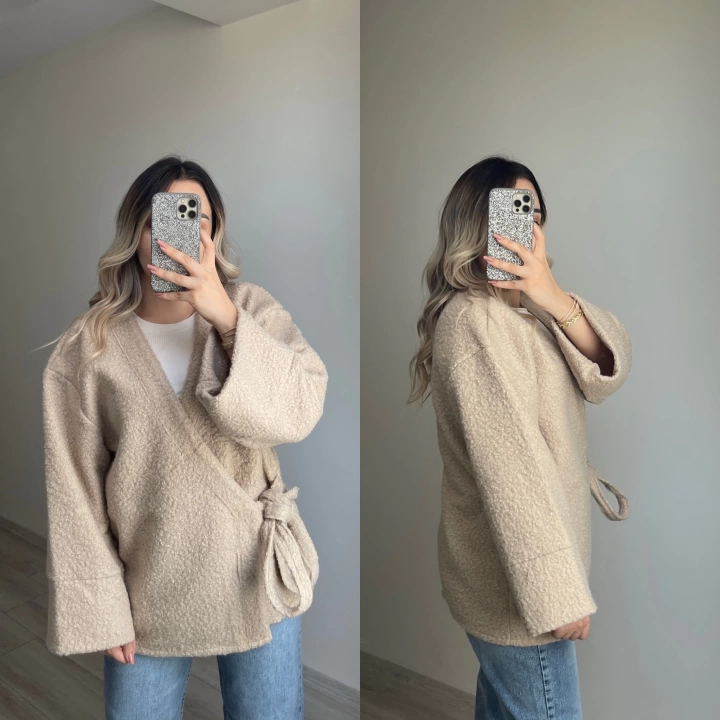 Teddy Kumaş Bej Kimono