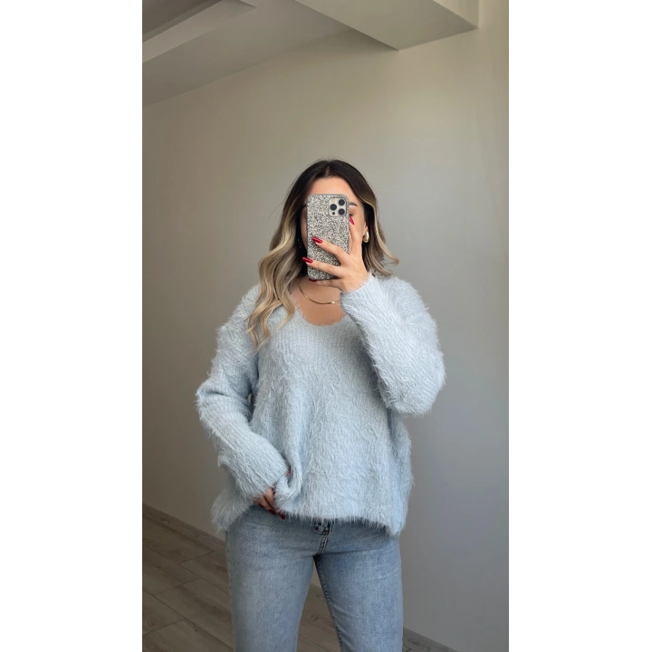 V Yaka Toz Mavi Sakallı Kazak