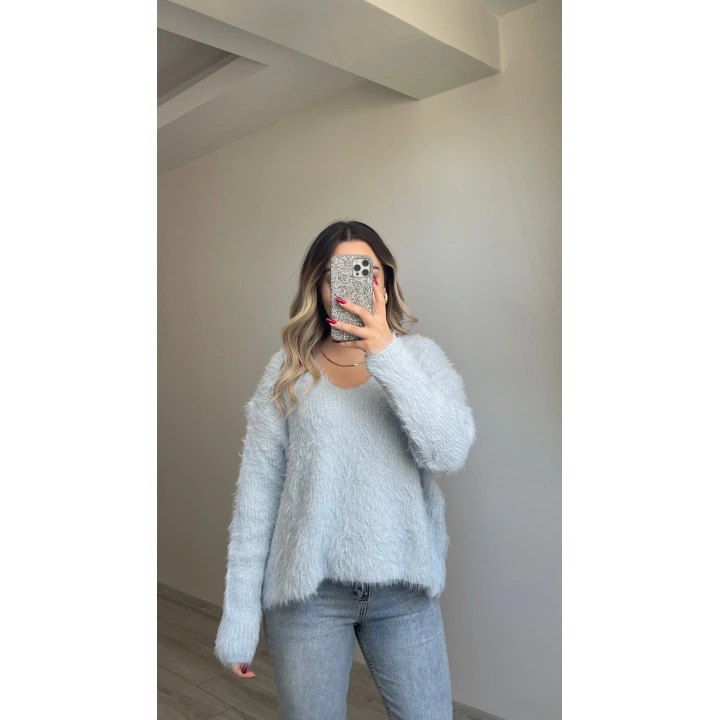 V Yaka Toz Mavi Sakallı Kazak