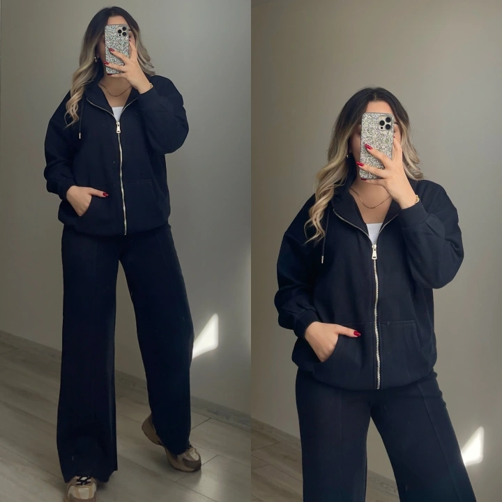 Lacivert Kapuşonlu Triko Takım