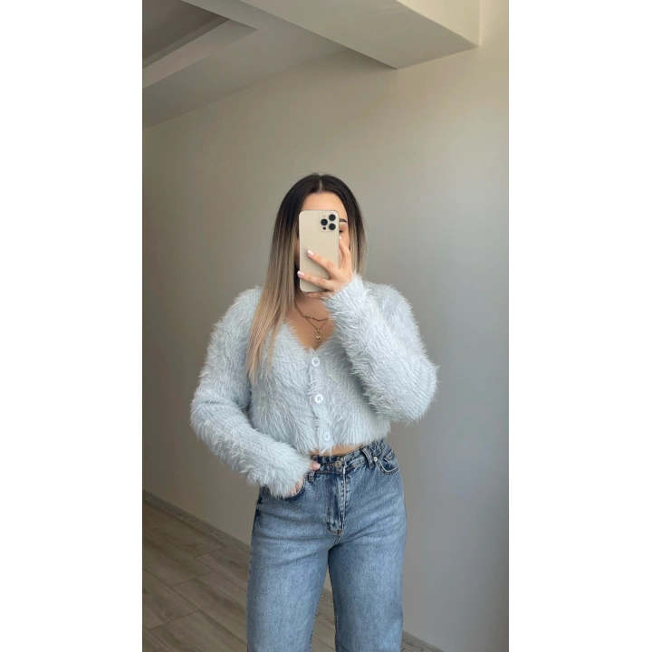 Sakallı Crop Kazak Bebe Mavi