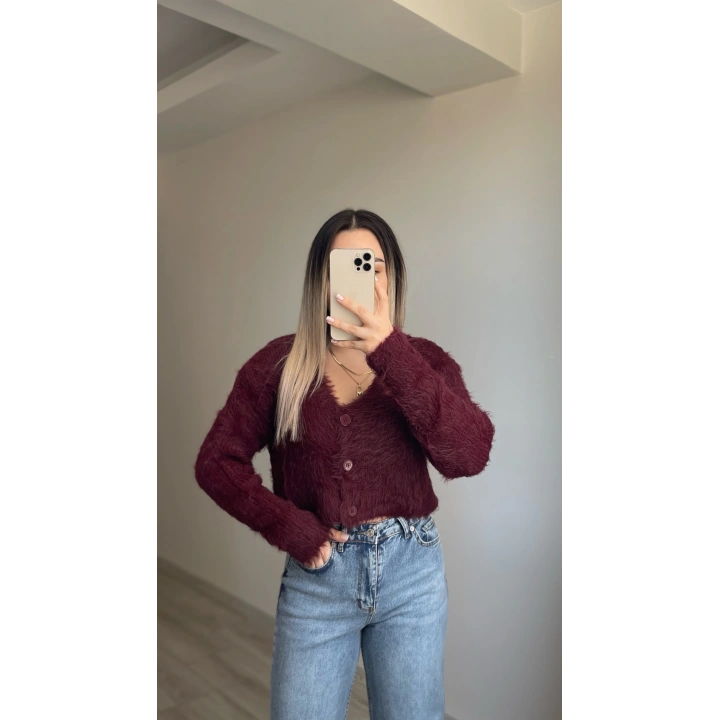 Sakallı Crop Kazaklar Bordo