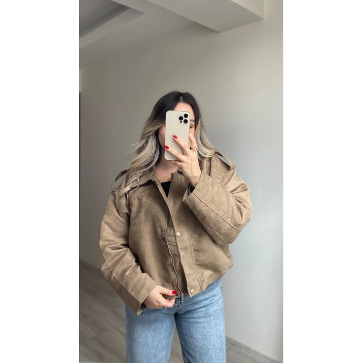 ZR Model Süet Bomber Ceket Vizon