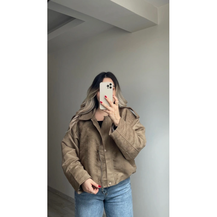 ZR Model Süet Bomber Ceket Vizon