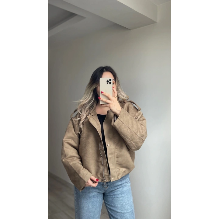 ZR Model Süet Bomber Ceket Vizon