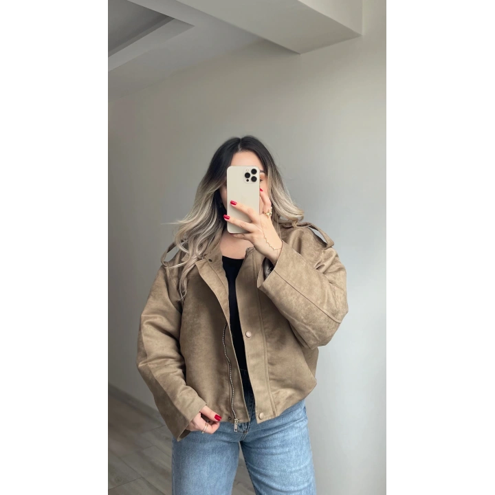 ZR Model Süet Bomber Ceket Vizon