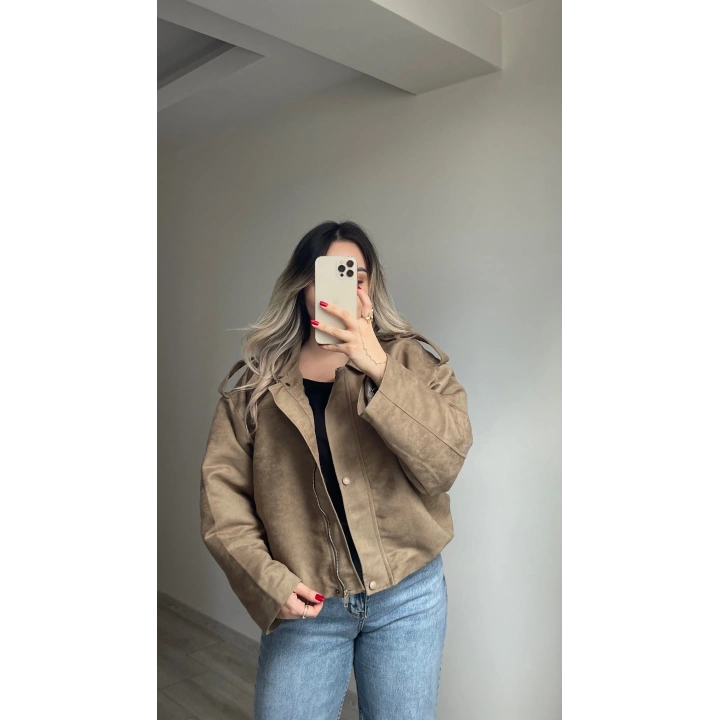 ZR Model Süet Bomber Ceket Vizon