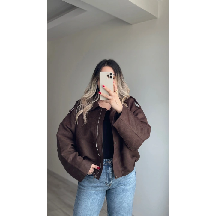 ZR Model Süet Bomber Ceket Acı Kahve