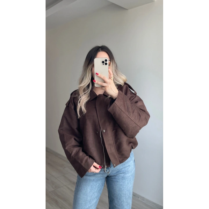 ZR Model Süet Bomber Ceket Acı Kahve