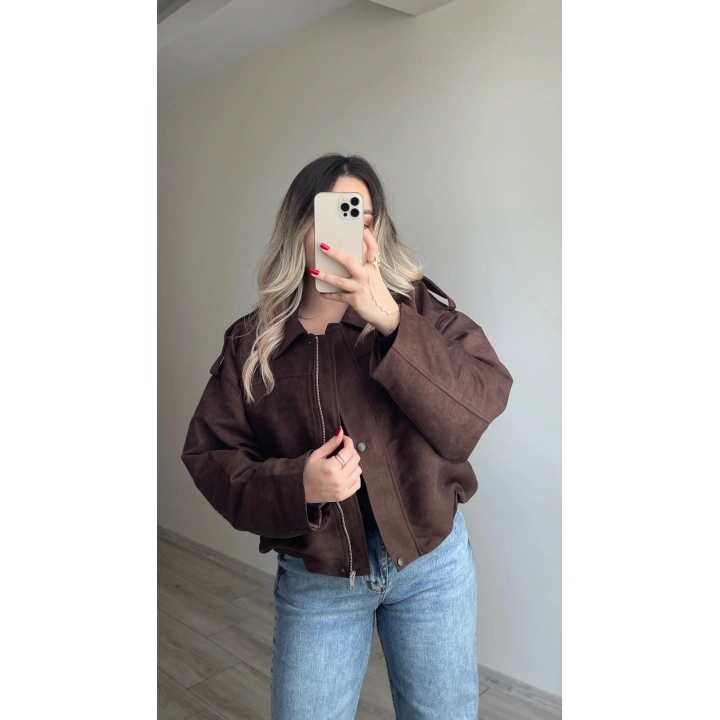 ZR Model Süet Bomber Ceket Acı Kahve