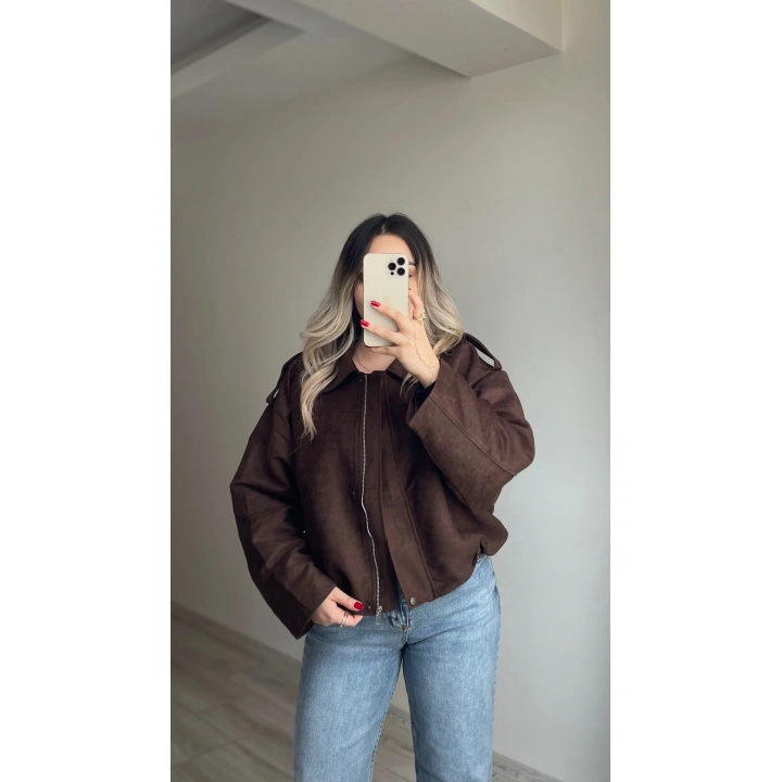 ZR Model Süet Bomber Ceket Acı Kahve