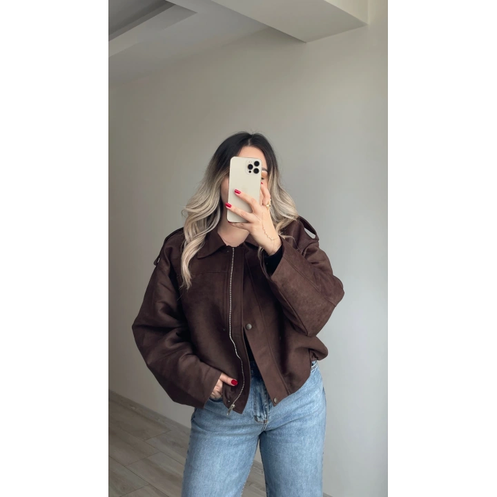 ZR Model Süet Bomber Ceket Acı Kahve