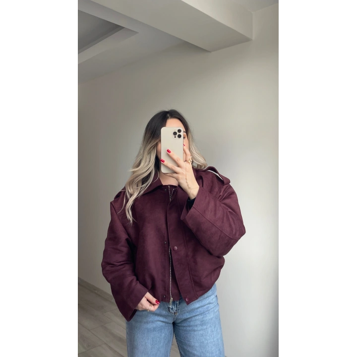 ZR Model Süet Bomber Ceket Bordo