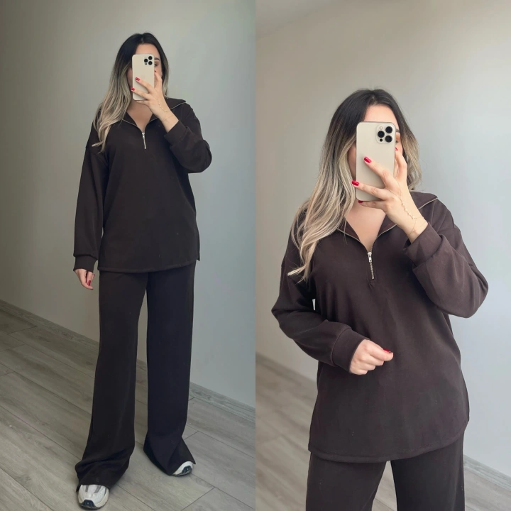 Oysh Yarım Fermuarlı Modal Eşofman Takımı Acı Kahve